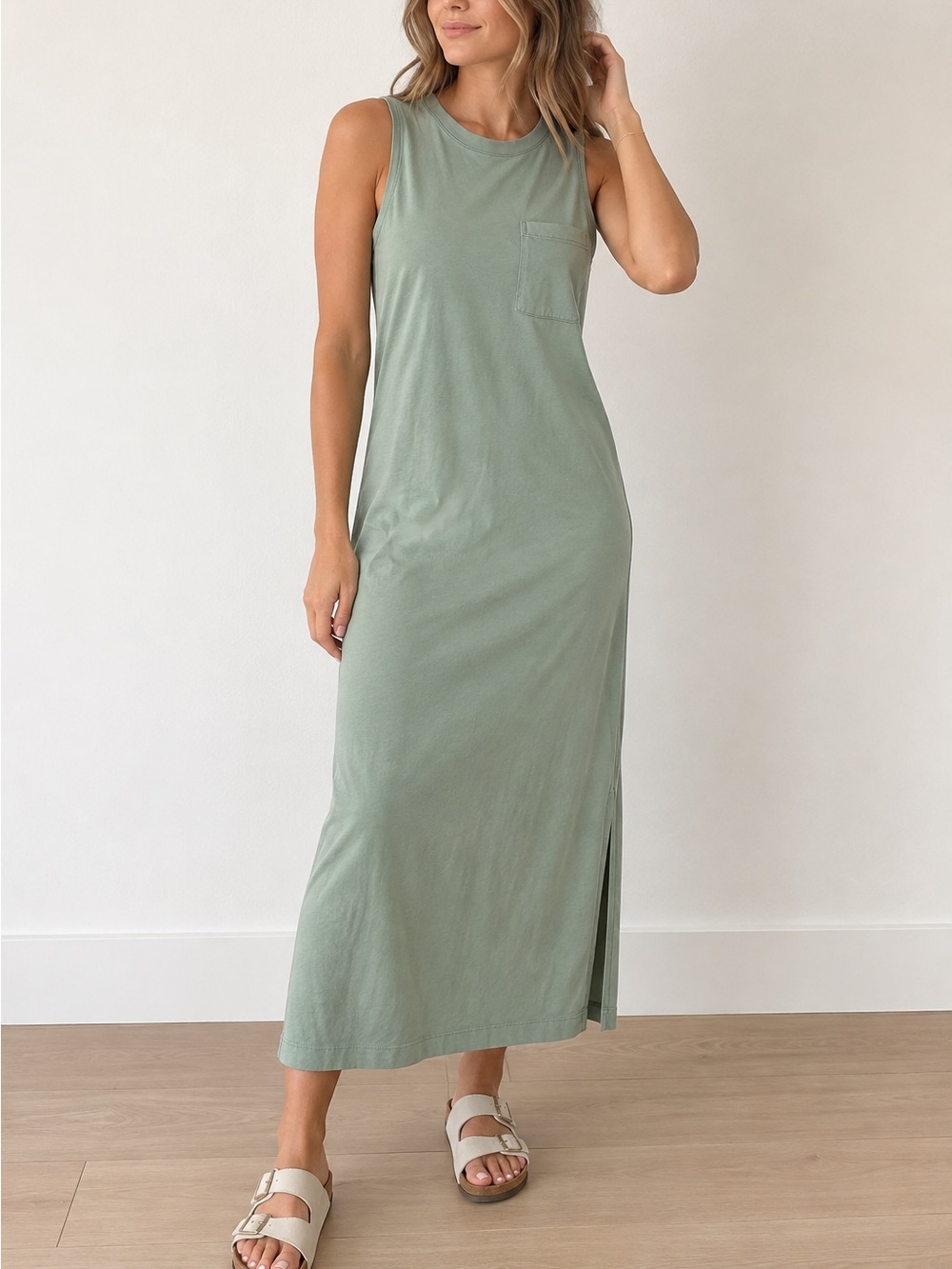 Everlane The Long Weekend Tank Dress in a sage green small